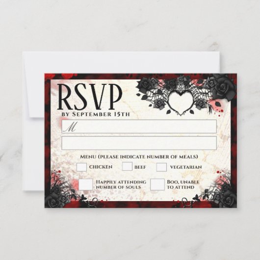 Donkergothic 3,5 x 5 Halloween Wed MENU RSVP (Voorkant)