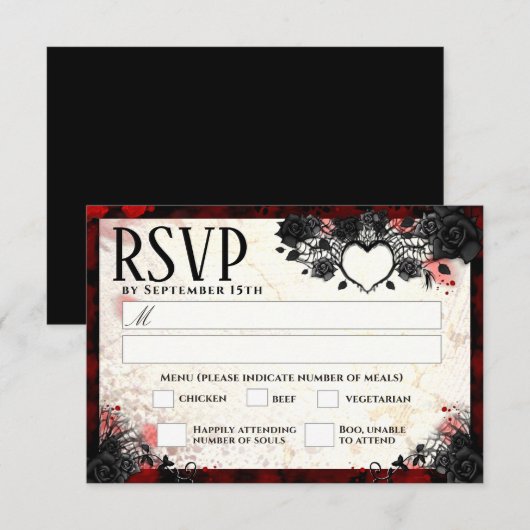 Donkergothic 3,5 x 5 Halloween Wed MENU RSVP (Voorkant / Achterkant)