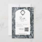 Donkergotisch Grijs & Zwart Damast & Ravens RSVP Kaartje (Voorkant)