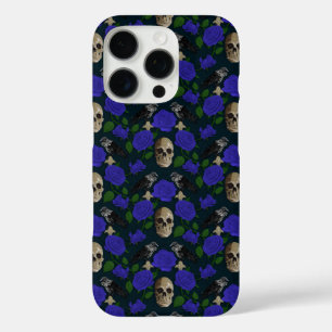 Donkergotisch Grungy Roos Vines Raven Schedel blau iPhone 16 Pro Hoesje