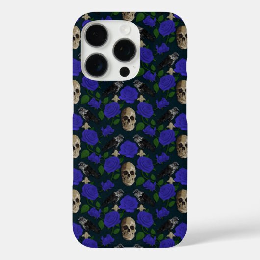Donkergotisch Grungy Roos Vines Raven Schedel blau Case-Mate iPhone Case (Achterkant)