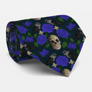 Donkergotisch Grungy Roos Vines Raven Schedel blau Stropdas