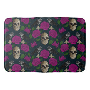 Donkergotisch Grungy Roos Vines Raven Skull roze Badmat