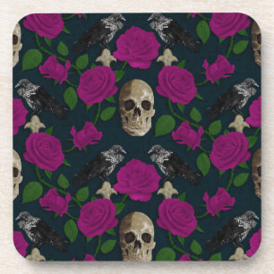 Donkergotisch Grungy Roos Vines Raven Skull roze Bier Onderzetter