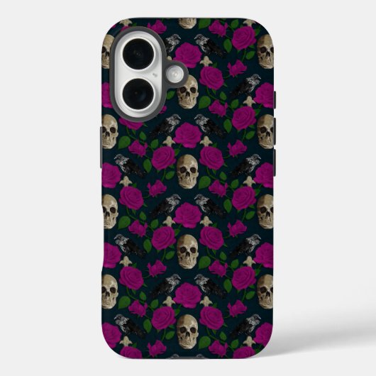 Donkergotisch Grungy Roos Vines Raven Skull roze Case-Mate iPhone Case (Achterkant)