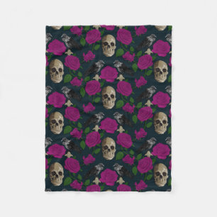 Donkergotisch Grungy Roos Vines Raven Skull roze Fleece Deken