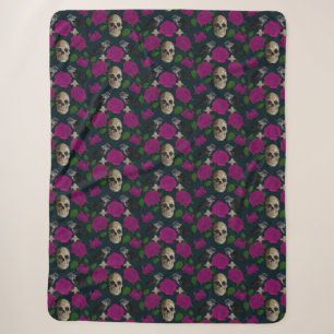 Donkergotisch Grungy Roos Vines Raven Skull roze Sherpa Deken