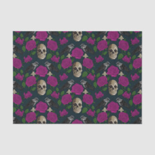 Donkergotisch Grungy Roos Vines Raven Skull roze Tissuepapier