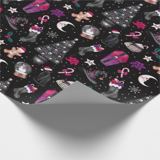 Donkergotisch kerstpapier cadeaupapier (Hoek)