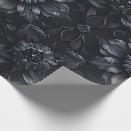 Donkergotisch zwart bloemeninpakpapier cadeaupapier (Hoek)