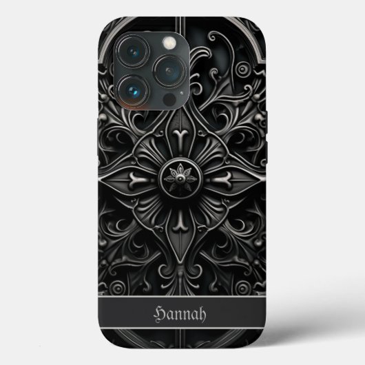 Donkergotisch zwart & grijs filigraan medaillon Case-Mate iPhone case (Achterkant)
