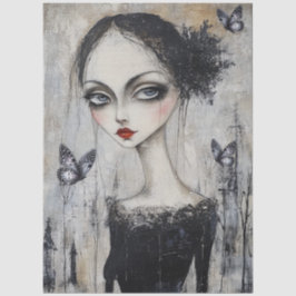 Donkergotische Grunge Girl Decoupage Tissuepapier