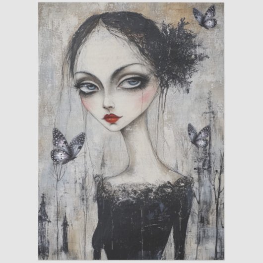 Donkergotische Grunge Girl Decoupage Tissuepapier (Voorkant)