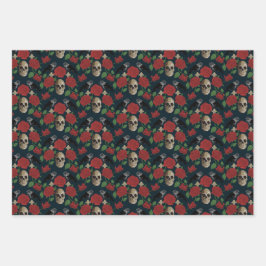 Donkergotische grungy Roos wijnstokken Raven Skull Inpakpapier Vel