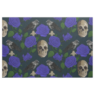 Donkergotische grungy Roos wijnstokken Raven Skull Stof