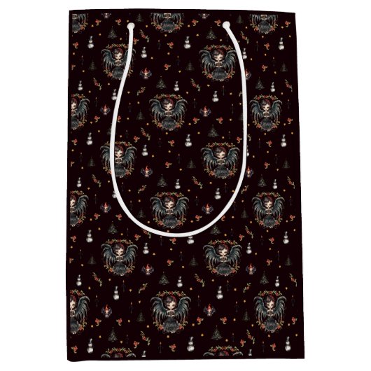 Donkergotische kerstengel medium cadeauzakje (Voorkant)