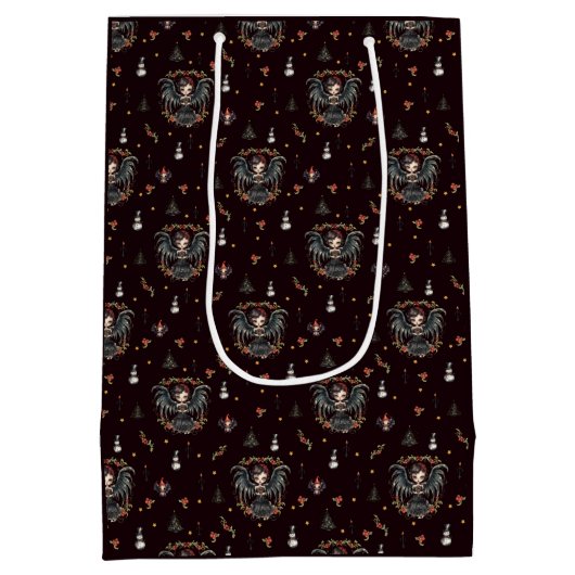 Donkergotische kerstengel medium cadeauzakje (Achterkant)