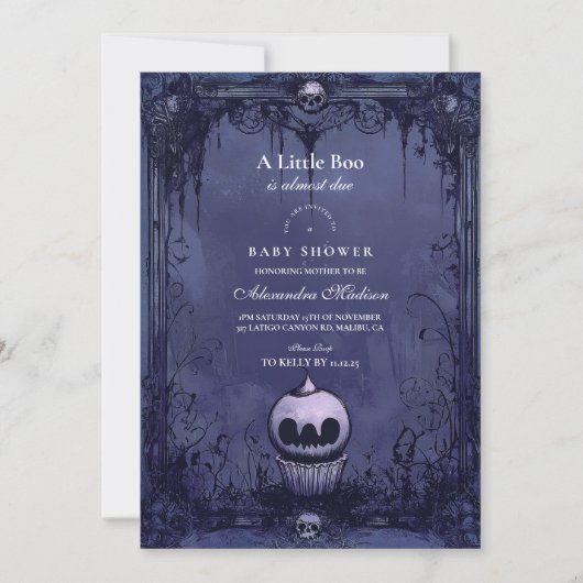 Donkergotische Paarse Halloween Baby shower Kaart (Voorkant)