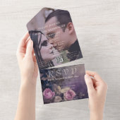 Donkergotische Paarse Lavendel Bloemen QR Code Fot All In One Uitnodiging (Afscheurbaar)