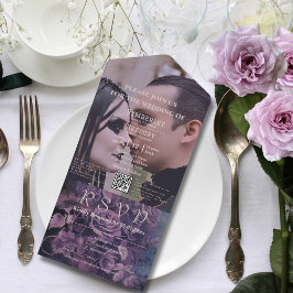 Donkergotische Paarse Lavendel Bloemen QR Code Fot All In One Uitnodiging