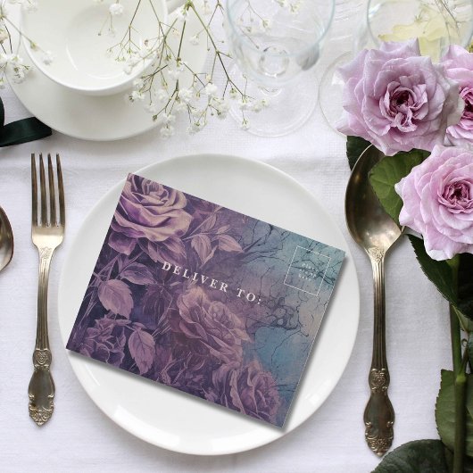 Donkergotische Paarse Lavendel Bloemen QR Code Fot All In One Uitnodiging