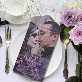 Donkergotische Paarse Lavendel Bloemen Roos Foto All In One Uitnodiging