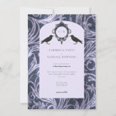 Donkergotische Paarse & Lavendel Damask Invit Kaart (Voorkant)