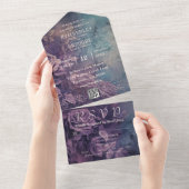 Donkergotische Paarse Lavendel Roos QR-code All In One Uitnodiging (Afscheurbaar)