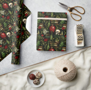 Donkergotische rode en groene heksenapotheker cadeaupapier
