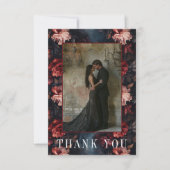 Donkergotische  Rood Roze Bloemen Fotobruiloft Bedankkaart (Voorkant)