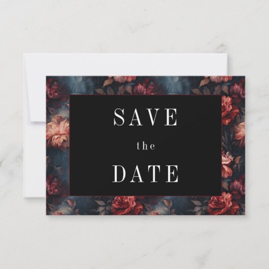Donkergotische  Rood Roze Bloemen Fotobruiloft Save The Date (Voorkant)