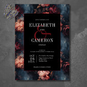 Donkergotische  Rood & Roze Bloemen Huwelijk Kaart