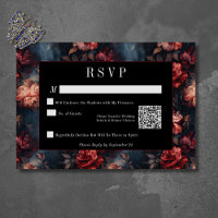 Donkergotische  Rood & Roze Bloemen Huwelijk QR