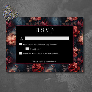 Donkergotische  Rood & Roze Bloemen Huwelijk RSVP Kaartje
