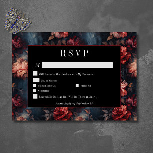 Donkergotische  Rood & Roze Bloemen Huwelijk RSVP Kaartje
