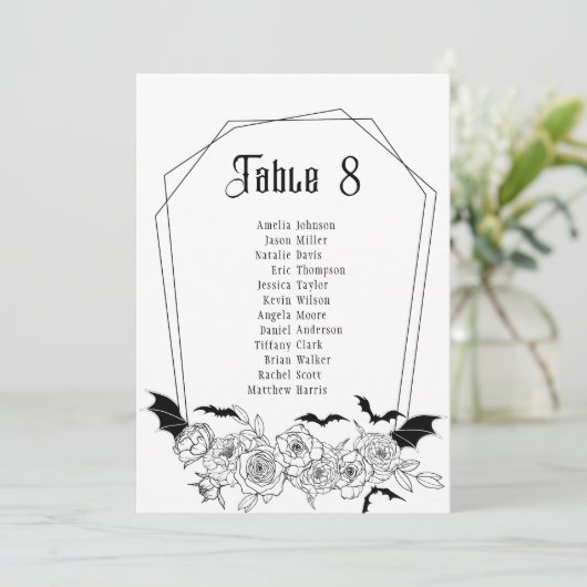 Donkergotische tafel nummer bruiloft zitplaatsen K (Staand voorkant)