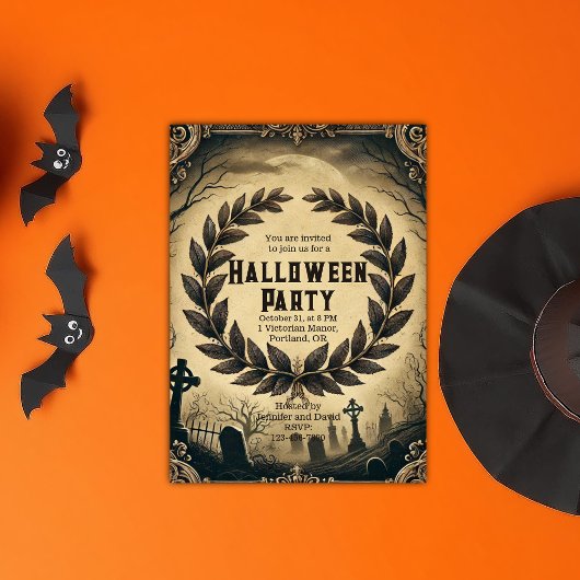 Donkergotische Victoriaans krans Halloween Kaart