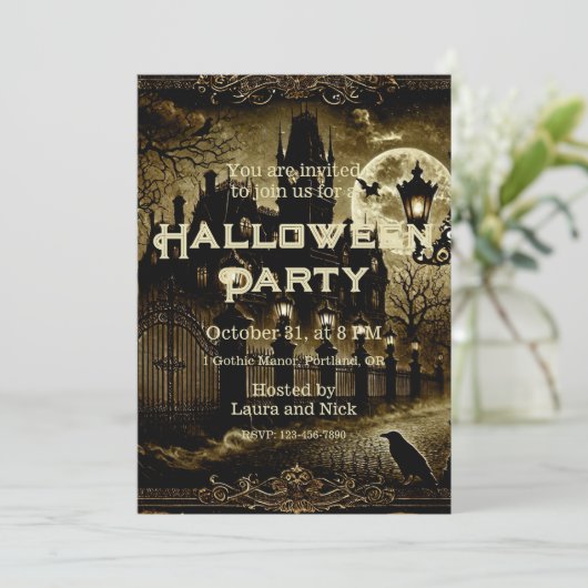 Donkergotische Victoriaans  Spooky Halloween Kaart (Staand voorkant)