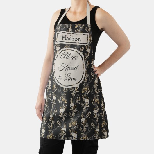 Donkergouden bloemmonogram schort (Insitu)