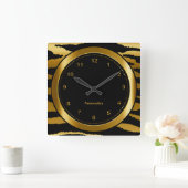 Donkergouden en zwarte Zebra afdrukken Vierkante Klok (Huis)