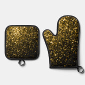 Donkergouden faux glitter schittert ovenwant & pannenlap set (Voorkant)