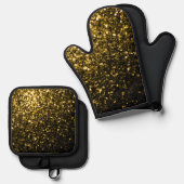 Donkergouden faux glitter schittert ovenwant & pannenlap set (Voorkant / Achterkant)