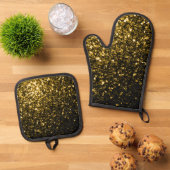 Donkergouden faux glitter schittert ovenwant & pannenlap set (Top down)