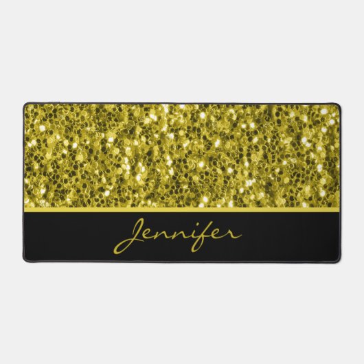 Donkergouden glitter fonkelt en zwart Custom name Bureaumat (Voorkant)
