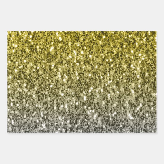 Donkergouden zilveren faux glitter sprankelt bling inpakpapier vel (Voorkant 3)