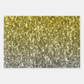 Donkergouden zilveren faux glitter sprankelt bling inpakpapier vel (Voorkant)