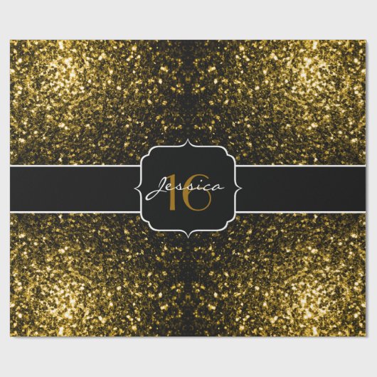 Donkergoudgele faux glitter sparkles 16 cadeaupapier (Vlak)