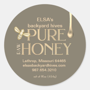 Donkergoudhoning Etiket gepelde honingdruppel en b