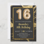 Donkergoudmarmer 16e verjaardag uitnodiging (Voorkant)