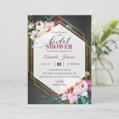Donkergoudtropische bridale doucheuitnodiging kaart (Staand voorkant)